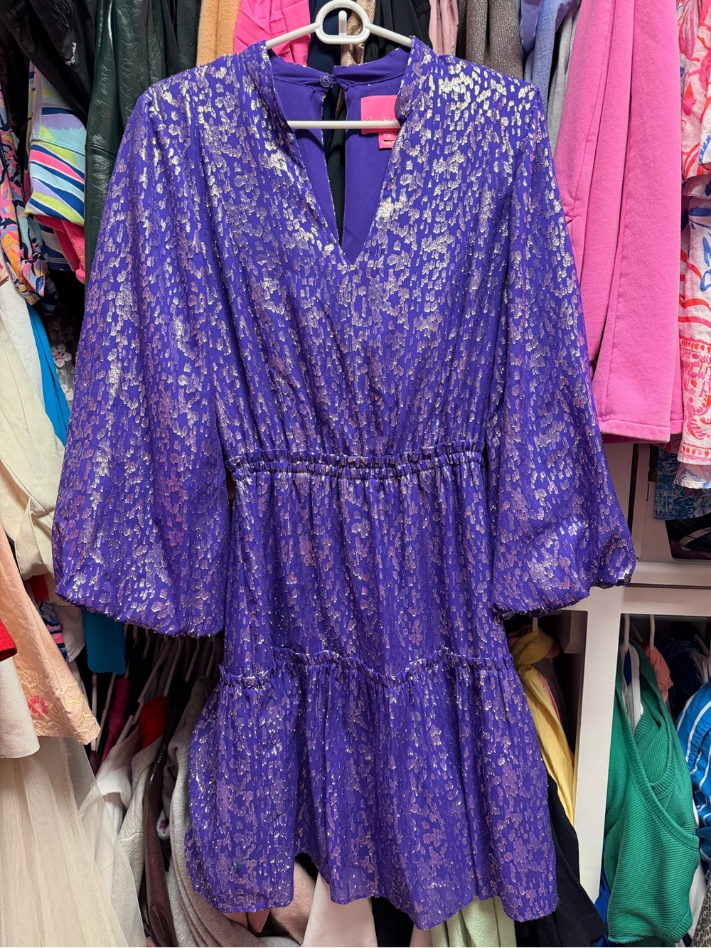 Lilly Pulitzer Joella Silk Dress Purple with Gold Metallic